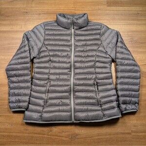 Cabelas Goose Down Puffer Jacket Mens Large L Gray Full Zip Outdoors Casual